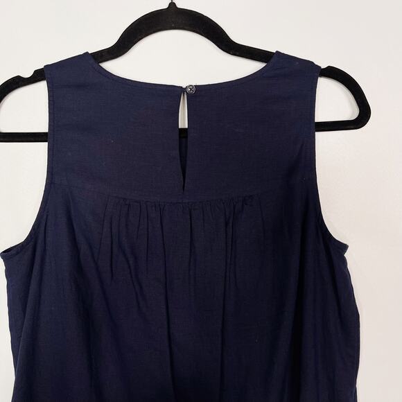 New J Crew XS Navy Blue Green Embroidered Linen Cotton Shift Dress Sleeveless - Picture 5 of 10